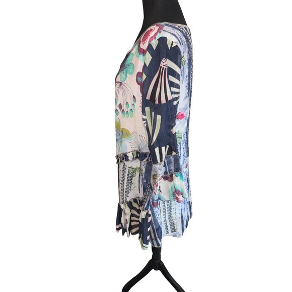 Paris Tunic Top L Multicolor Patchwork Boho Style Relaxed Casual Blouse Loose Fi - Picture 3 of 10